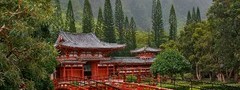 пагода, япония, мост, деревья