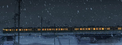 поезд, ночь, зима, снег, идет снег