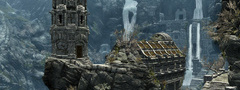 Скалы, водоспад, ступеньки, здание, The Elder Scrolls 5, Skyrim