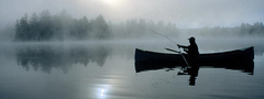 лодка, озеро, природа, рыбак, туман, утро