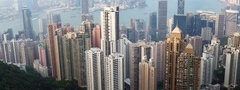 Гонконг, Китай, город, дома, небоскрёбы, здания, вода, небо, улицы