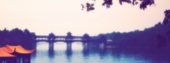 мост, восток, китай, вечер, закат, дымка, туман, дерево, лодка, вода