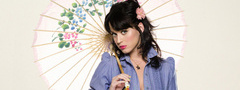 Katy Perry, зонтик, волосы, глаза, губы, девушка