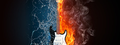 гитара, огонь, вода, дым, молнии, стихия