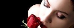 девушка, роза, цветок, губы