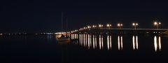 яхта, мост, ночь