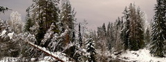 зима, снег, лес, река, природа, пейзаж