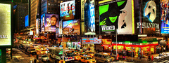 США, Нью-Йорк, Бродвей, ночь, огни, здания, реклама, машины, яркие