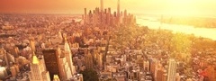 new york, city, sunset, skyscrapers