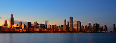 Чикаго, закат, небоскребы