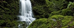 водопад, зелень, скала, вода, лето
