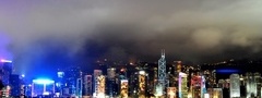 night, city, lights, Hong-Kong