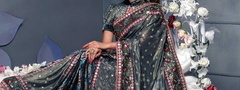 Aishwarya Rai, брюнетка, платье, лицо, цветы