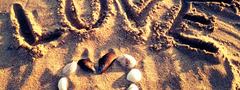 песок, любовь, ракушка, сердце, люблю