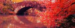 природа, парк, осень, деревья, мост, озеро, листья