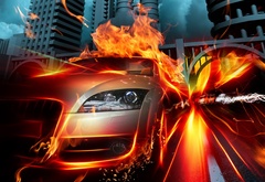 огонь, авто, пламя, скорость