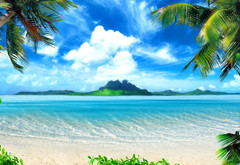 пальмы, пляж, море, рай
