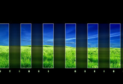 полосы, прямоугольники, небо, поле, зелень, трава
