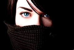 голубые, глаза, шерстяной, шарф, черный