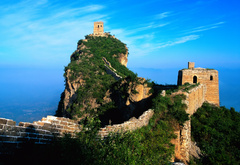 великая китайская стена, небо, зелень, скала