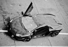 Lamborghini, Aventador LP700-4, ЧБ, размытие