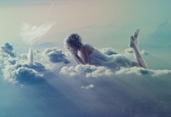 небо, облако, девушка, ангел