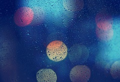 стекло, капли, дождь, блики, боке, цвета