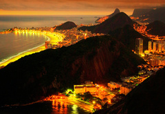 бразилия, рио-де-жанейро, город, ночь, огни, море