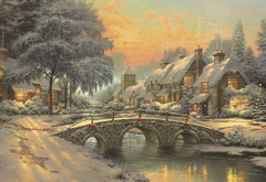 кинкейд, городок, зима, снег, рождество, дома, мост, огни