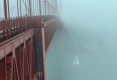 мост, туман, парус