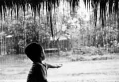 дождь, хижины, мальчик, рука, струи