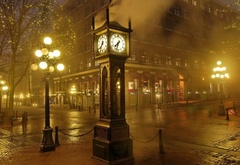 город, улица, туман, часы