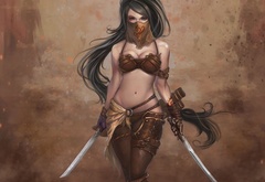 Dragon Soul, девушка, грудь, оружие, ножи