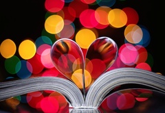 книга, сердце, страницы, боке, блики