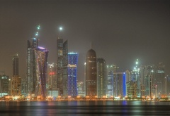 city, night, lights, doha, qatar
