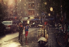 дети, улица, дождь