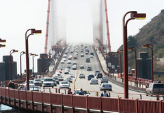 golden gate bridge, fog, action, traffic