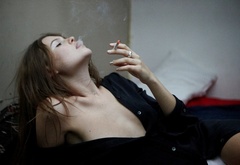 sexy, girl, smokes, cigarette, spark