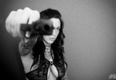 sexy, girl, gun, tattoo, Belinda La Loca