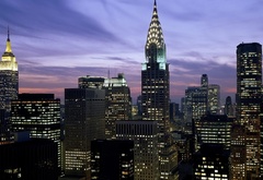 night, new york city, chrysler building, lights