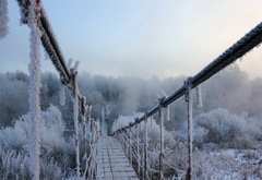 Зима, подвесной мост, иней, лес