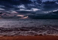 море, волны, берег, облака