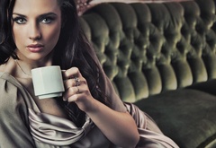 девушка, взгляд, чашка, кофе