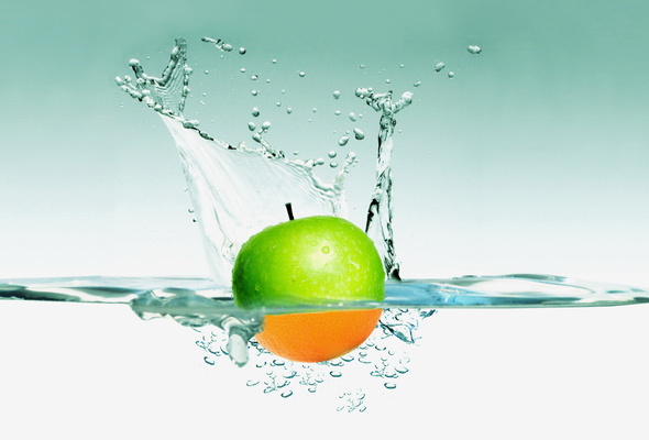вода, яблоко, апельсин
