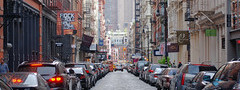 mercer street, soho, new york city, улица, здания, машины