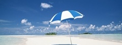 зонтик, пляж, океан, небо, голубое