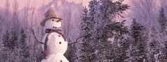снеговик, ель, зима, новый год