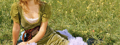 Поле, трава, цветы, актриса, Emma Watson