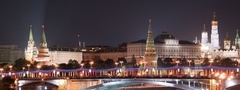 ночная москва, россия, кремль, огни, вода, мегаполис