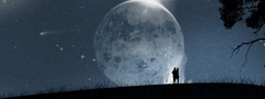 луна, романтика, парочка, ночь